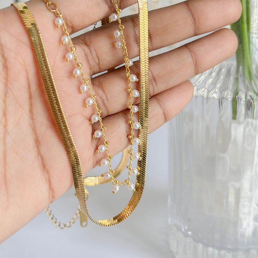 Clara | Luxe Snake Choker & Pearl Jewelry Set 18K Gold