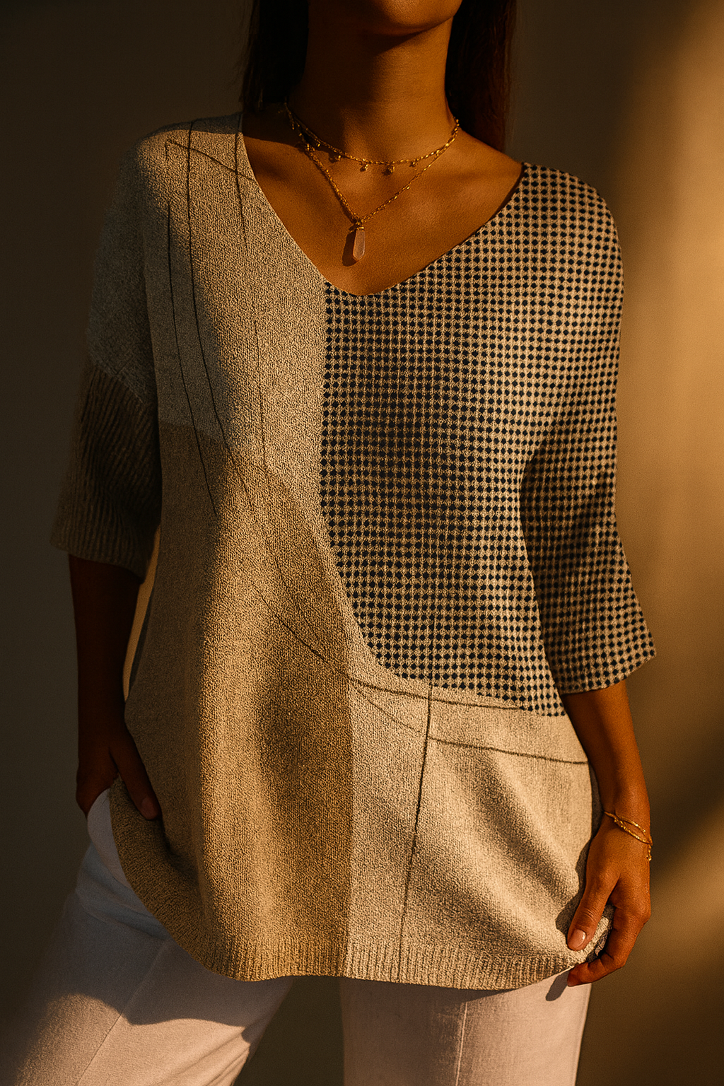 Women's Abstract Geometric Pattern Art Print Casual Knit Pullover