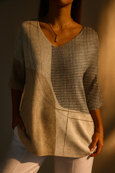 Women's Abstract Geometric Pattern Art Print Casual Knit Pullover