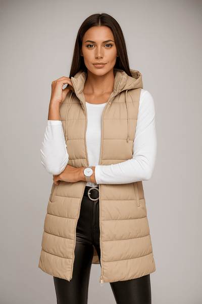ELENA | CASUAL SLEEVELESS HOODED LONG PUFFER VEST
